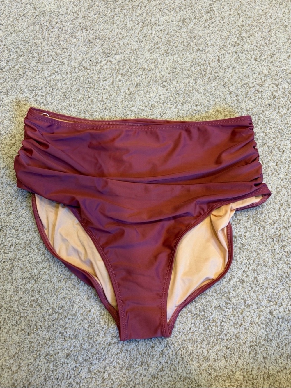 Livy & Kate Basic Beach Mid Rise Ruched Bottoms in Dark Mauve Women's XL